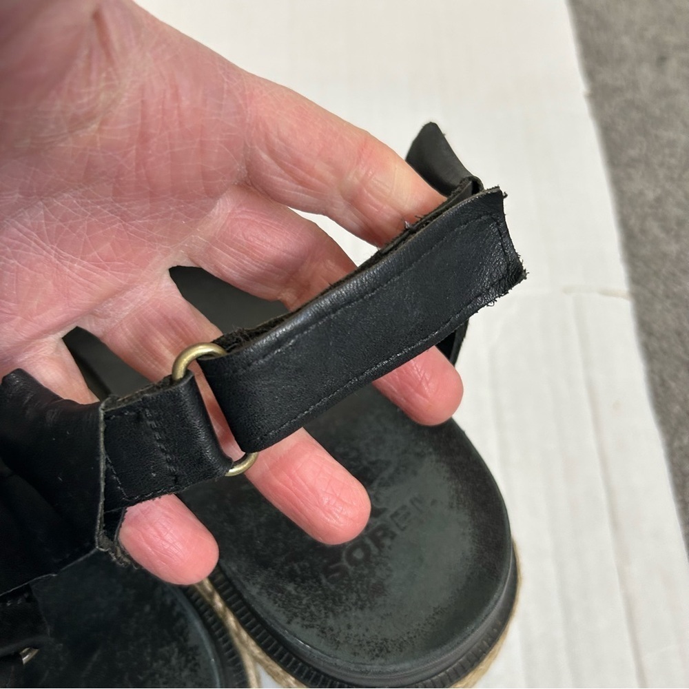 Sorel Roaming Criss Cross Sandals Jute Black Leather Size 8 Espadrille Summer - Picture 10 of 10